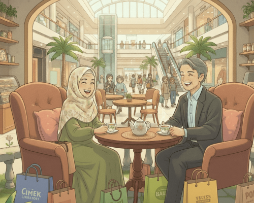 03 Happy parents in a coffee shop in a mall