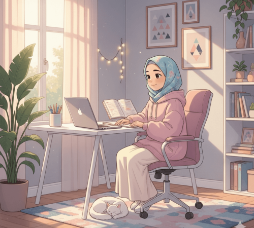07 Girl studying in her room