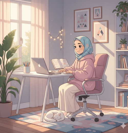 07 Girl studying in her room